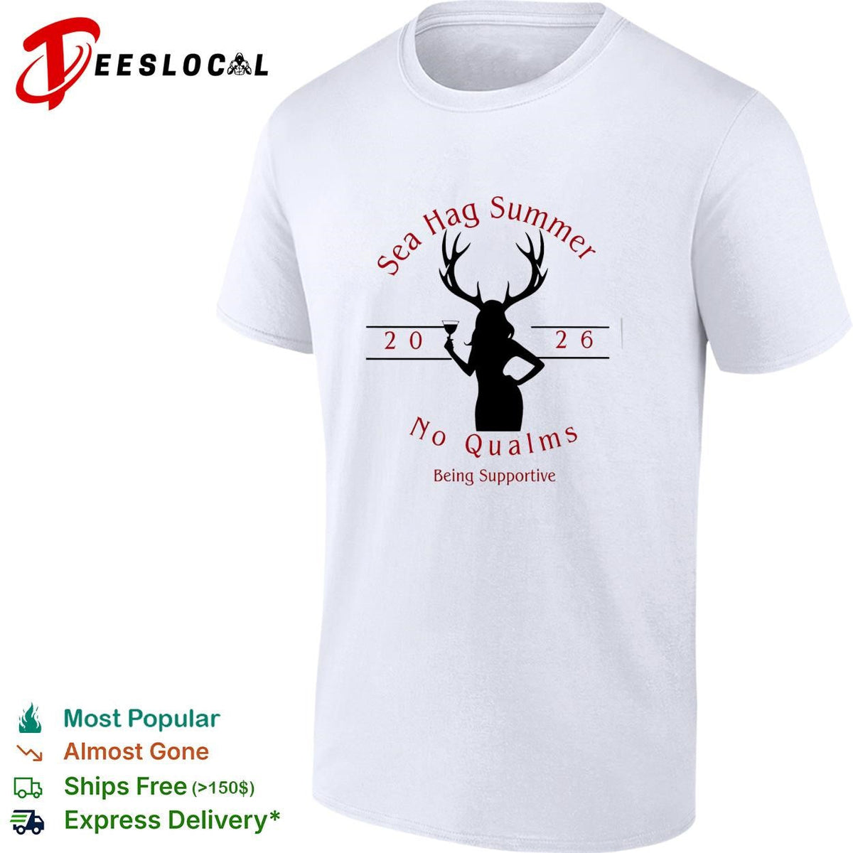 Sea Hag Summer 2026 no qualms antler woman supportive graphic shirt Unisex