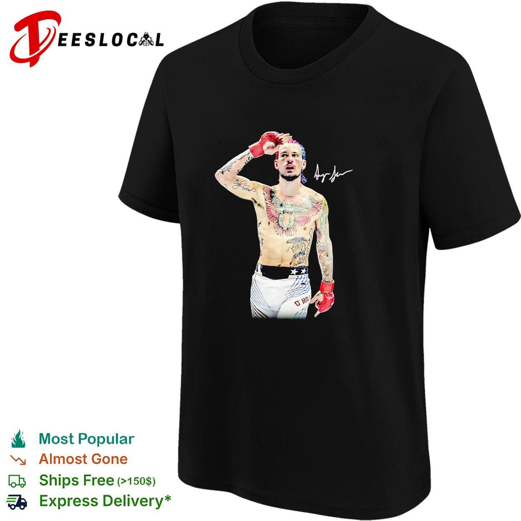 Sean O’Malley tattooed fighter prayer pose red gloves signature poster shirt Unisex