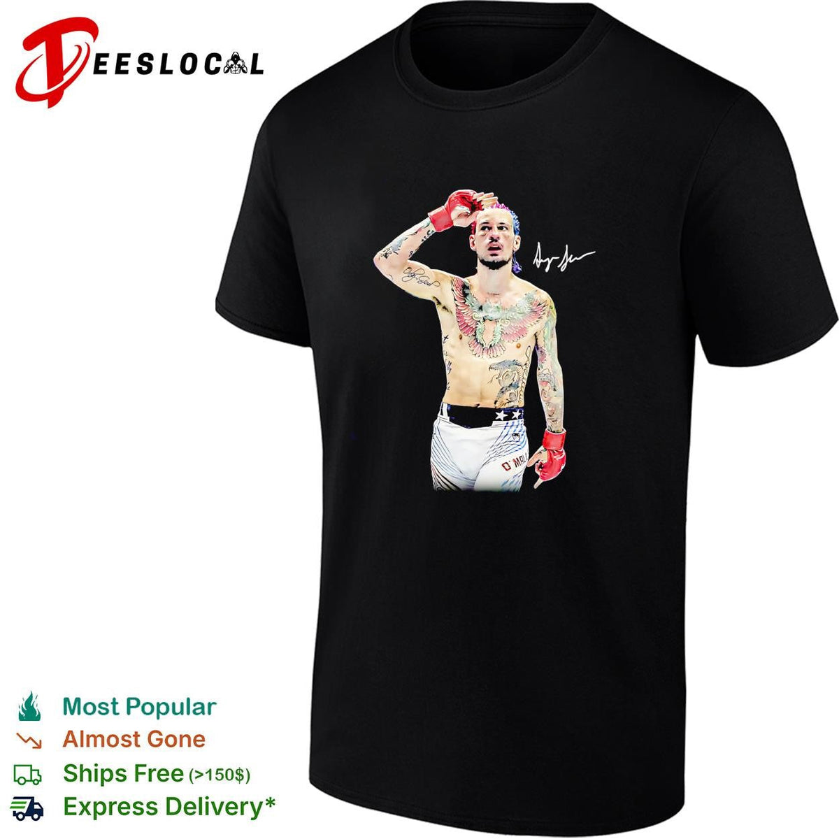 Sean O’Malley tattooed fighter prayer pose red gloves signature poster shirt Unisex