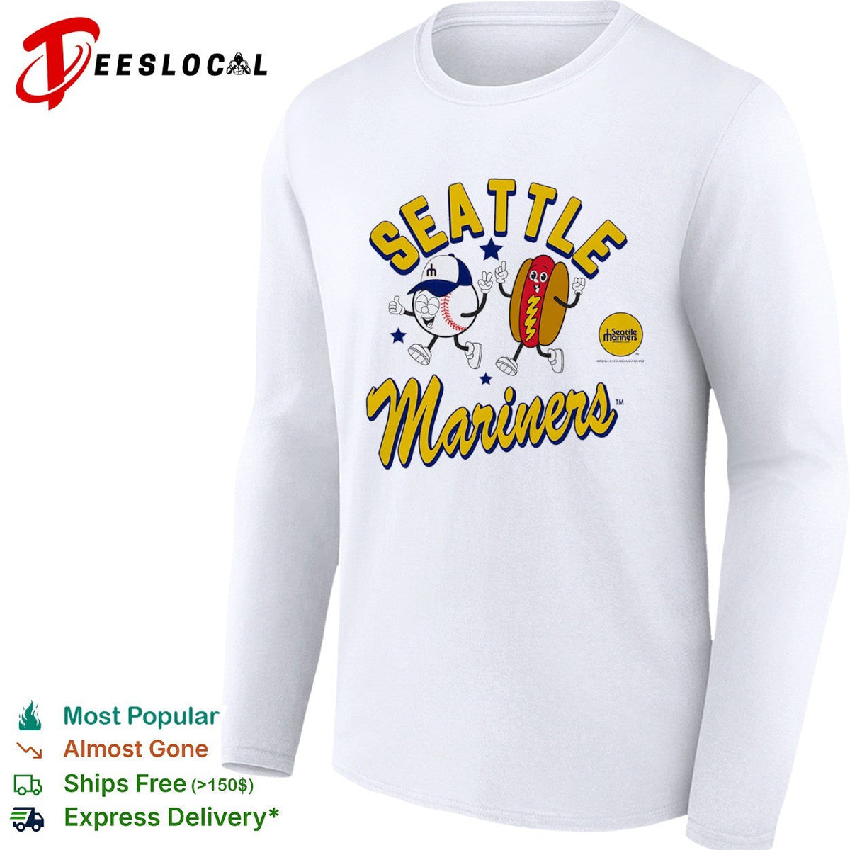 Seattle Mariners Baseball Club Mascot Hot Dog and Baseball Cartoon logo Shirt Unisex