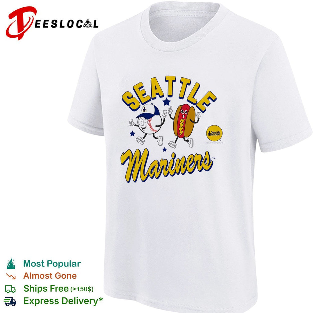 Seattle Mariners Baseball Club Mascot Hot Dog and Baseball Cartoon logo Shirt Unisex