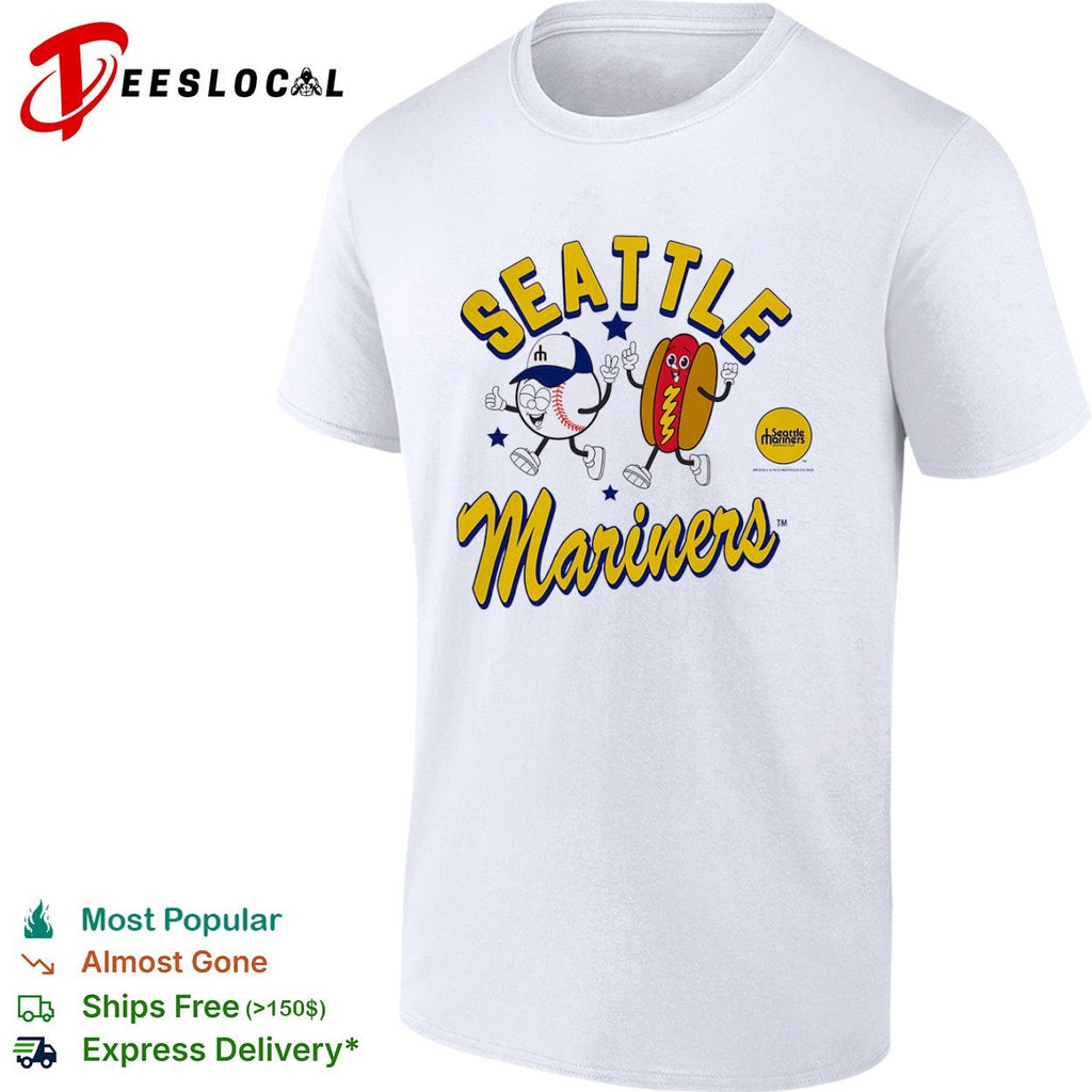 Seattle Mariners Baseball Club Mascot Hot Dog and Baseball Cartoon logo Shirt Unisex