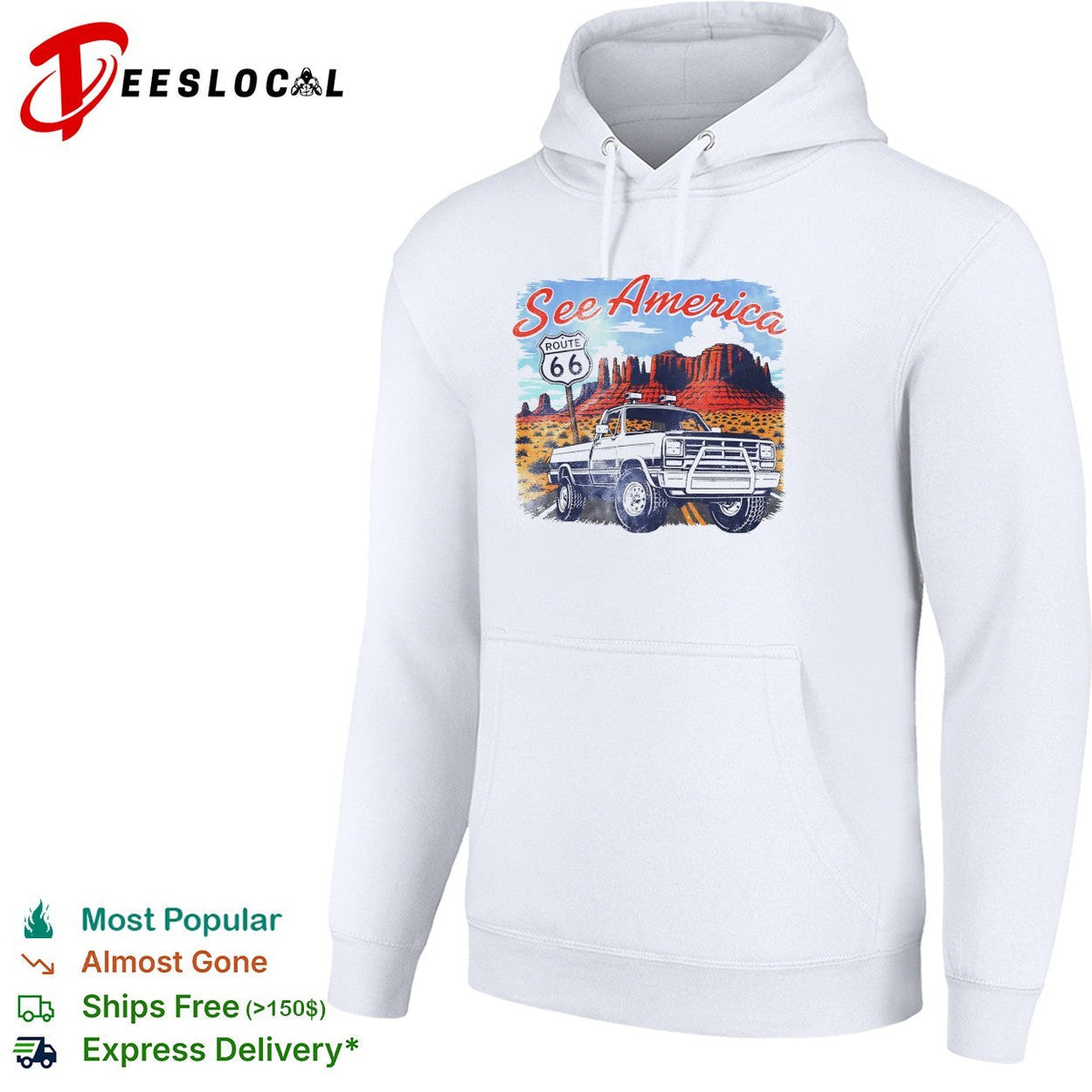 See America Route 66 desert pickup truck and red rocks vintage shirt Unisex