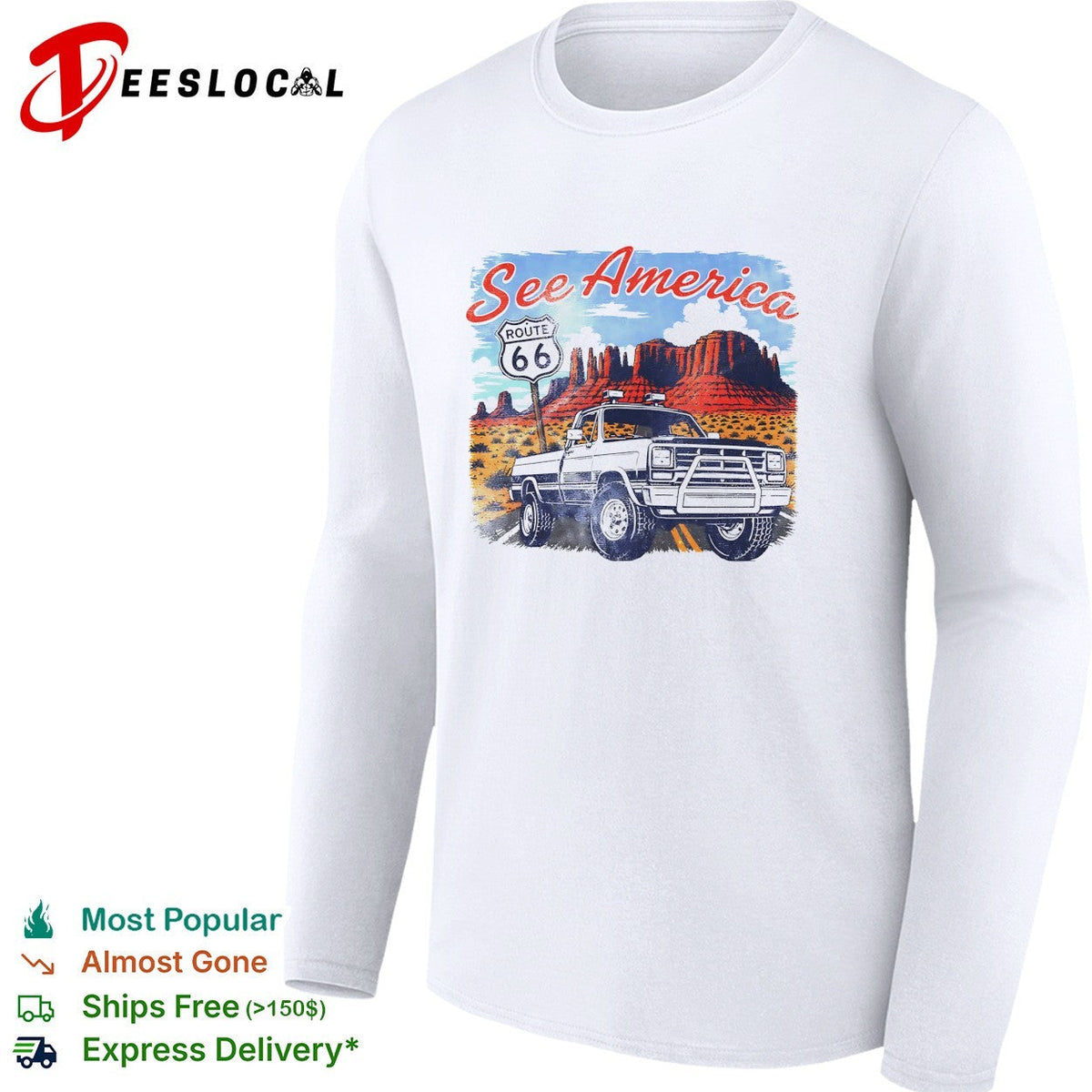 See America Route 66 desert pickup truck and red rocks vintage shirt Unisex