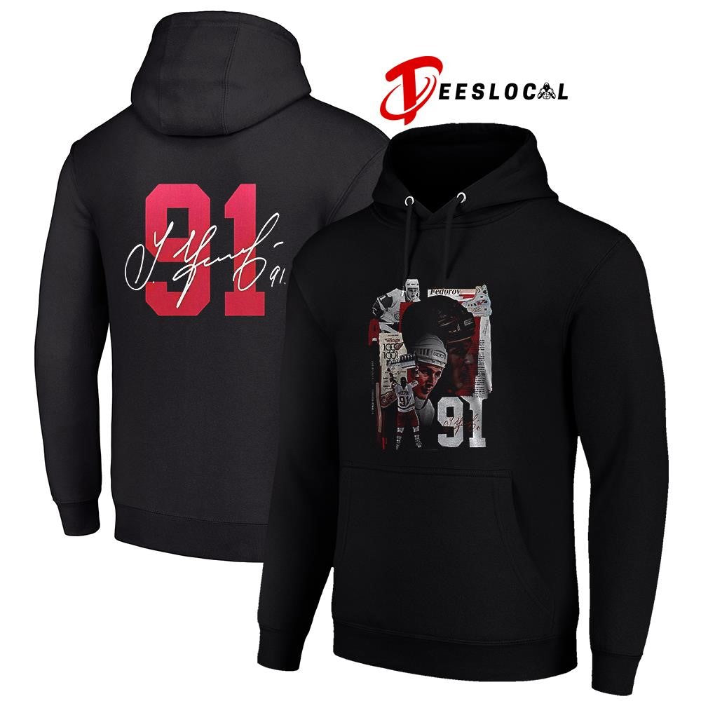 Sergei Fedorov No 91 x Detroit Red Wings signature shirt Unisex