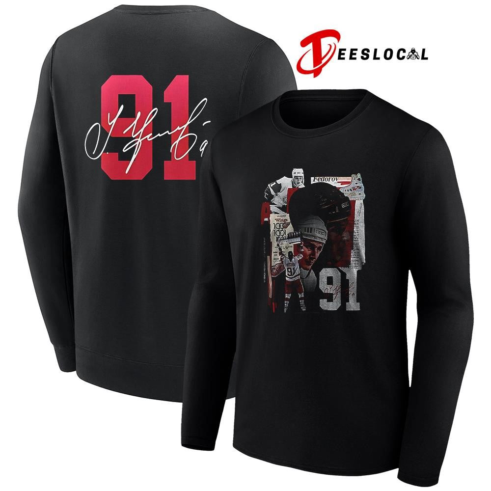Sergei Fedorov No 91 x Detroit Red Wings signature shirt Unisex