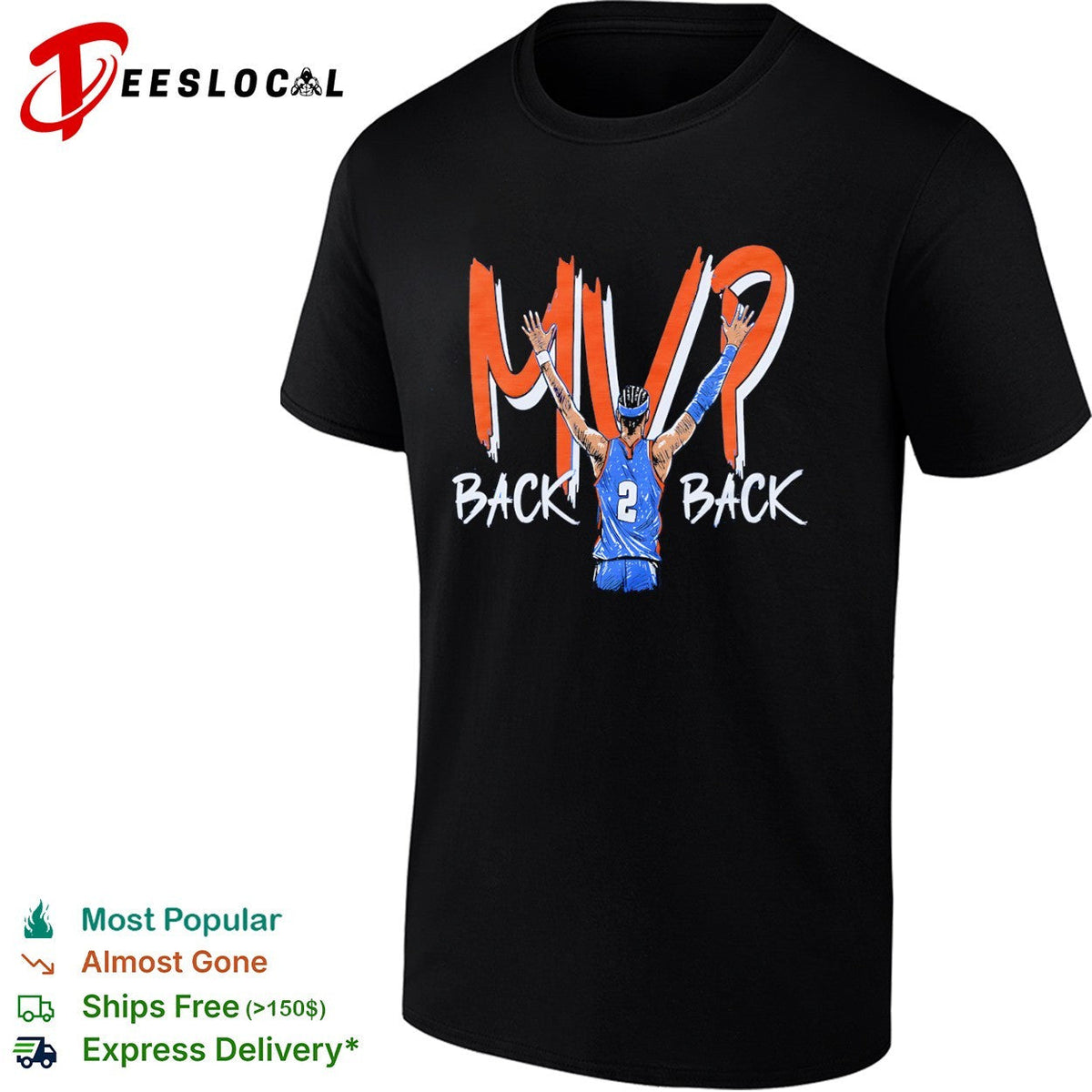Shai Gilgeous Alexander Oklahoma City Thunder NBA MVP Back 2 Back shirt Unisex