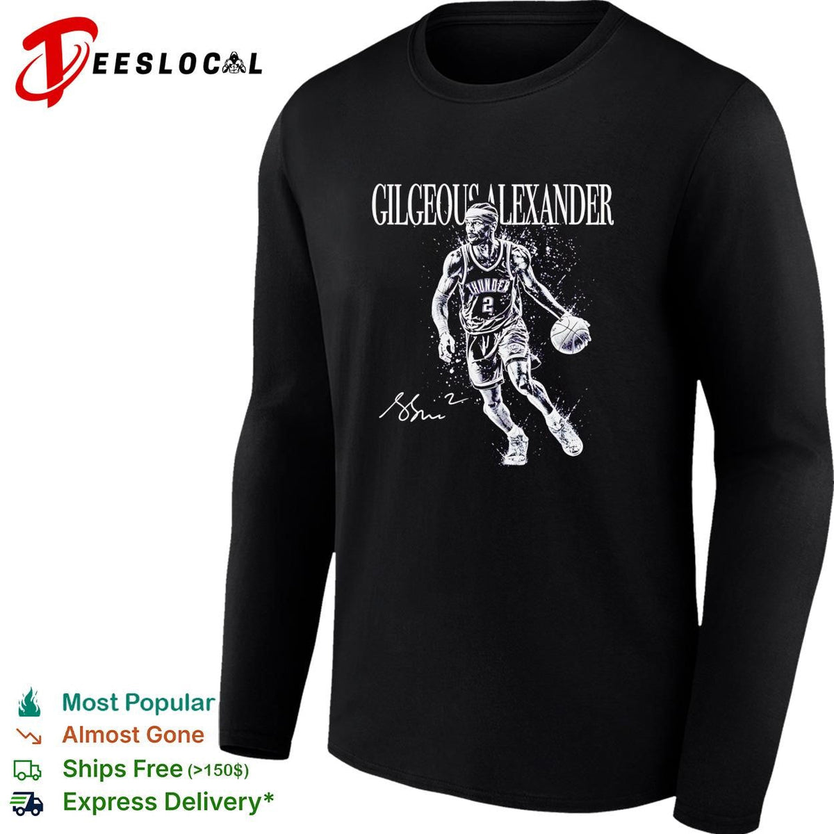 Shai Gilgeous-Alexander Oklahoma City Thunder number 2 action portrait shirt Unisex
