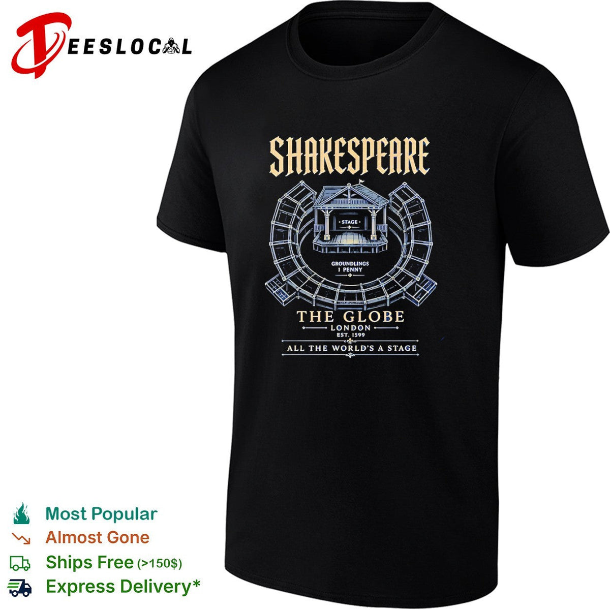 Shakespeare The Globe London Est 1599 All the worlds a stage shirt Unisex