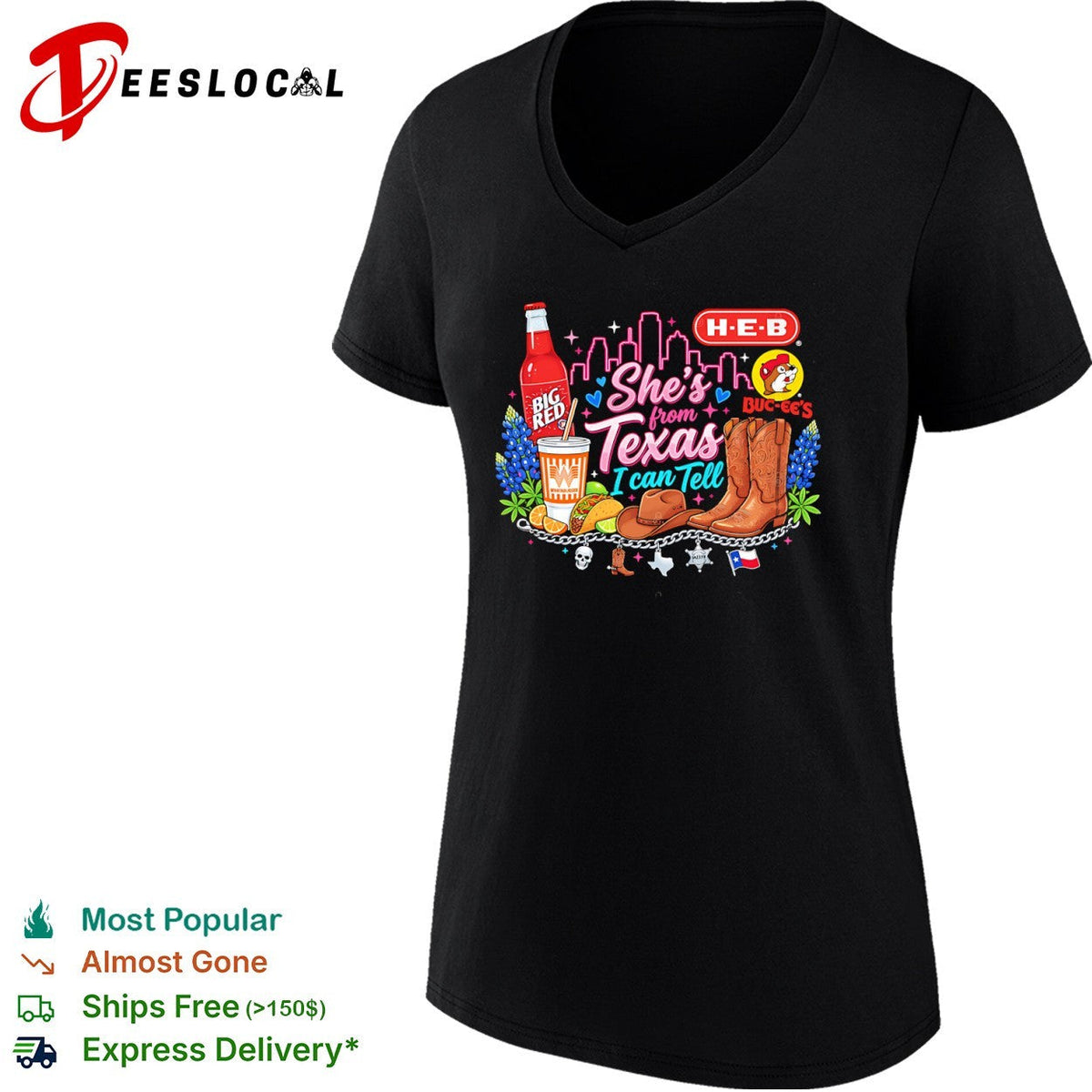 She is from Texas I can Tell Big Red H E B Buc-ees Whataburger Cowboy Boot shirt Unisex