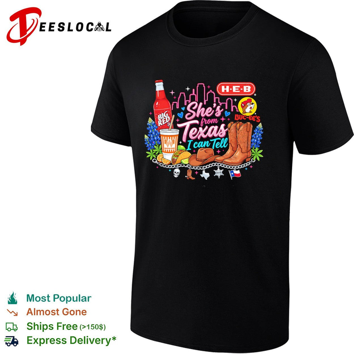 She is from Texas I can Tell Big Red H E B Buc-ees Whataburger Cowboy Boot shirt Unisex