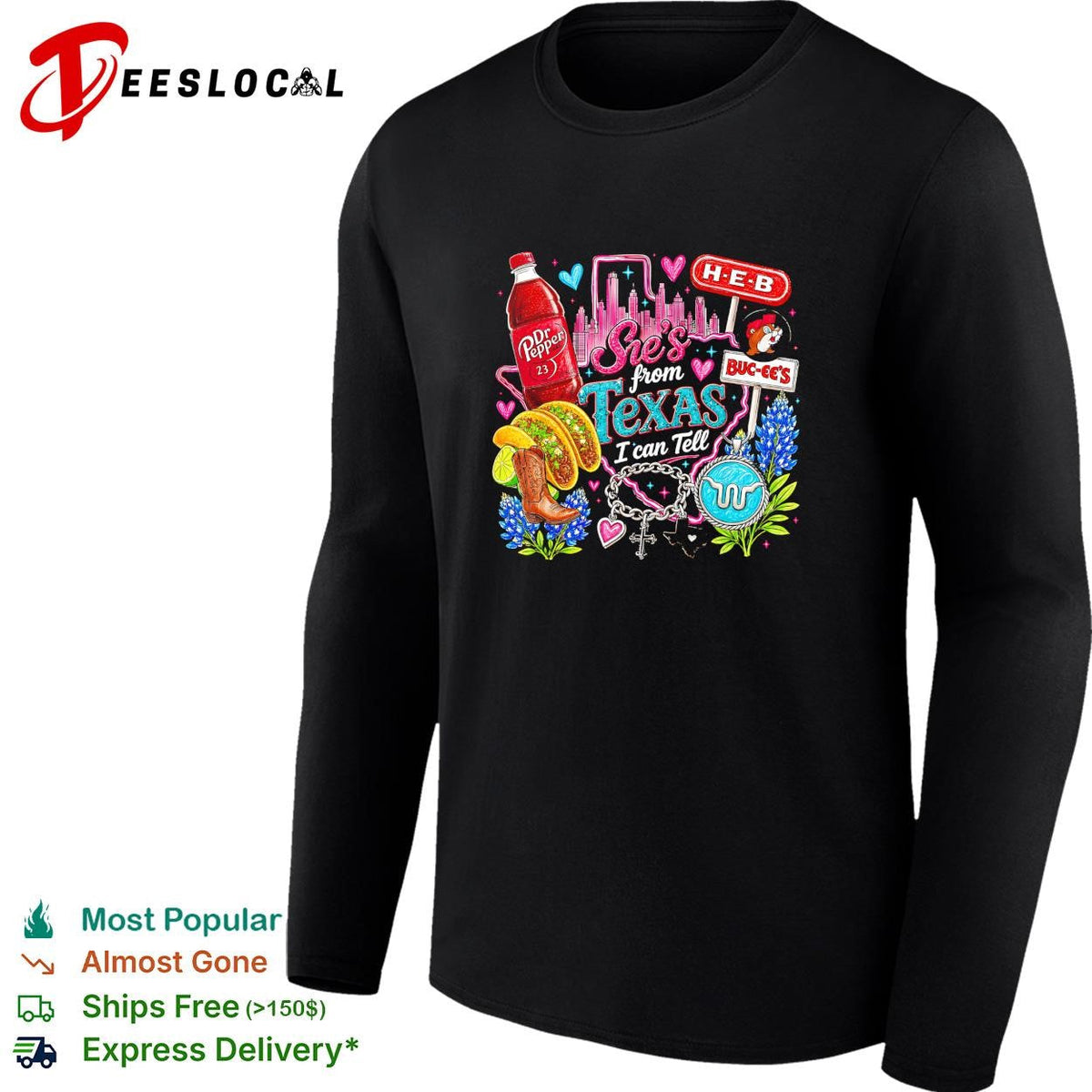 She’s from Texas I can tell Dr Pepper H-E-B Buc-ee’s collage shirt Unisex