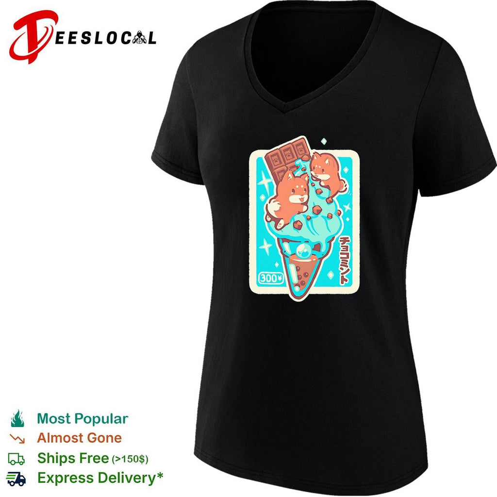 Shiba Inu dogs choco mint ice cream Japanese kawaii cute shirt Unisex