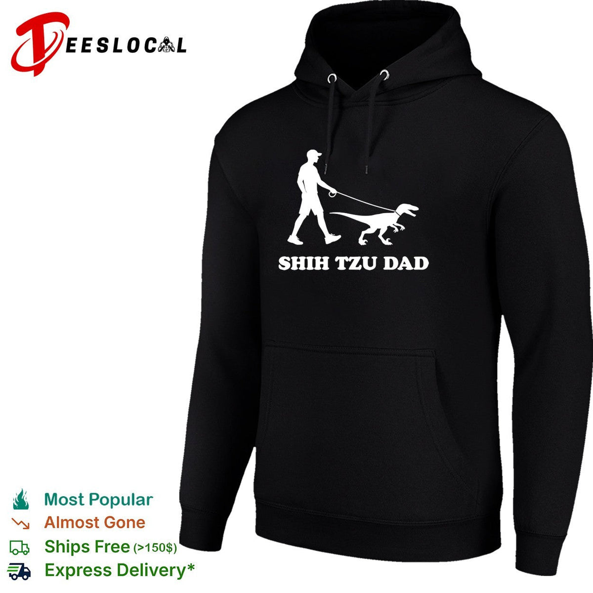 Shih Tzu Dad man walking velociraptor dinosaur on leash humor silhouette shirt Unisex