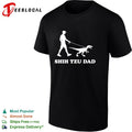 Shih Tzu Dad man walking velociraptor dinosaur on leash humor silhouette shirt Unisex