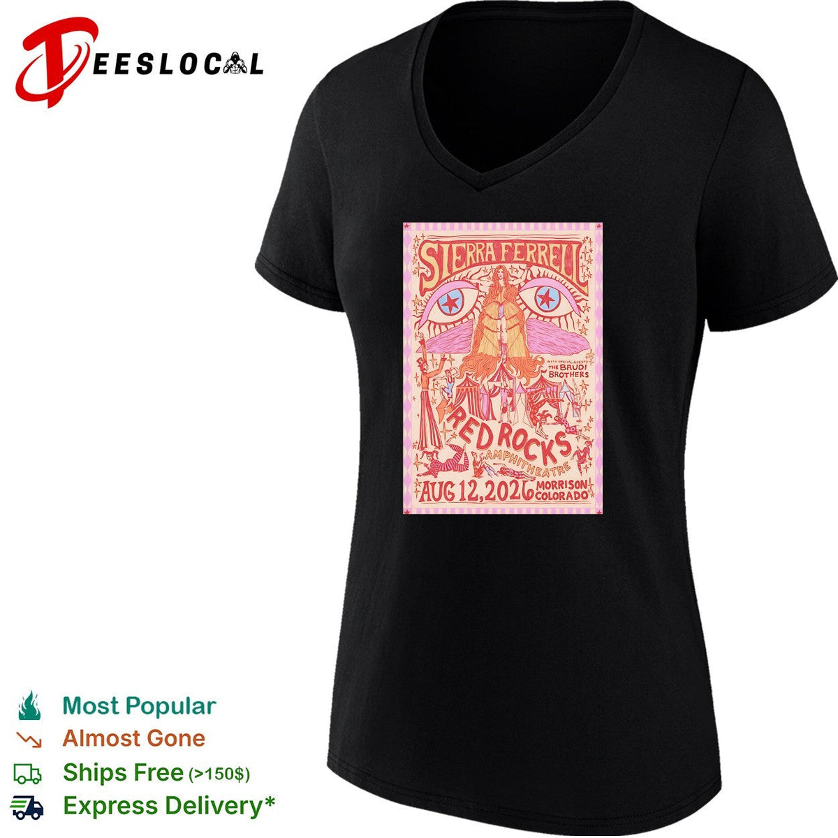 Sierra Ferrell Red Rocks Aug 12 2026 Morrison Colorado pink version poster shirt Unisex