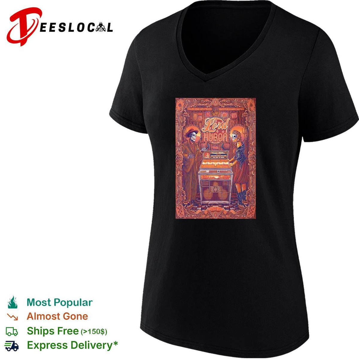 Skeleton duo vintage jukebox gothic Victorian concert poster art shirt Unisex