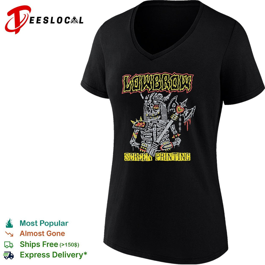 Skeleton holding axe lowbrow screen printing shirt Unisex