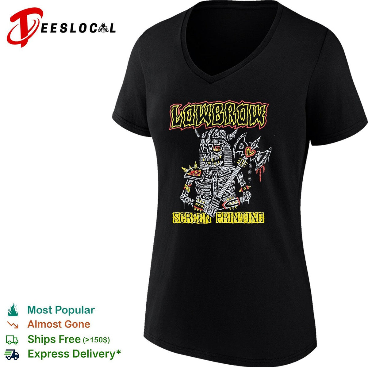 Skeleton holding axe lowbrow screen printing shirt Unisex