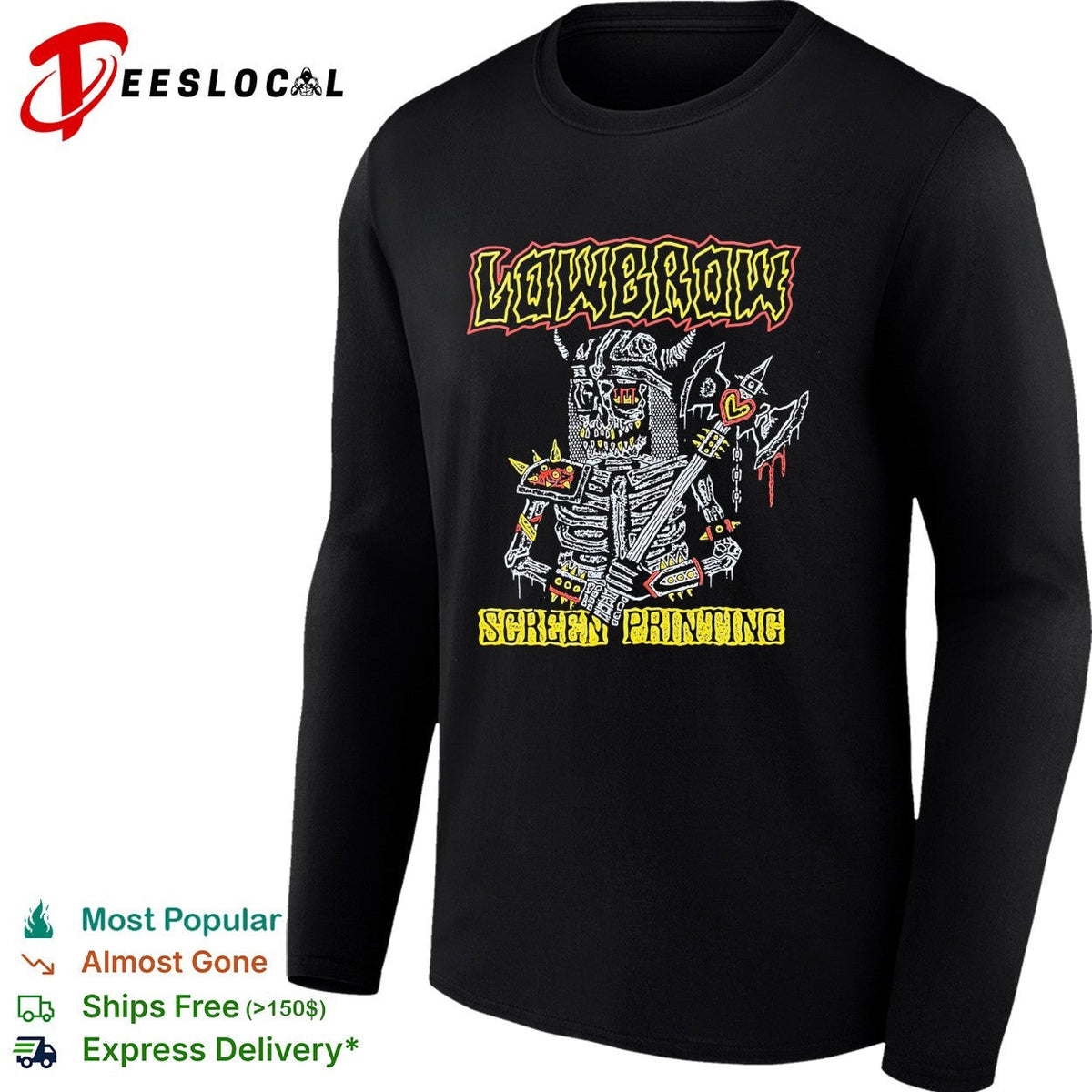 Skeleton holding axe lowbrow screen printing shirt Unisex