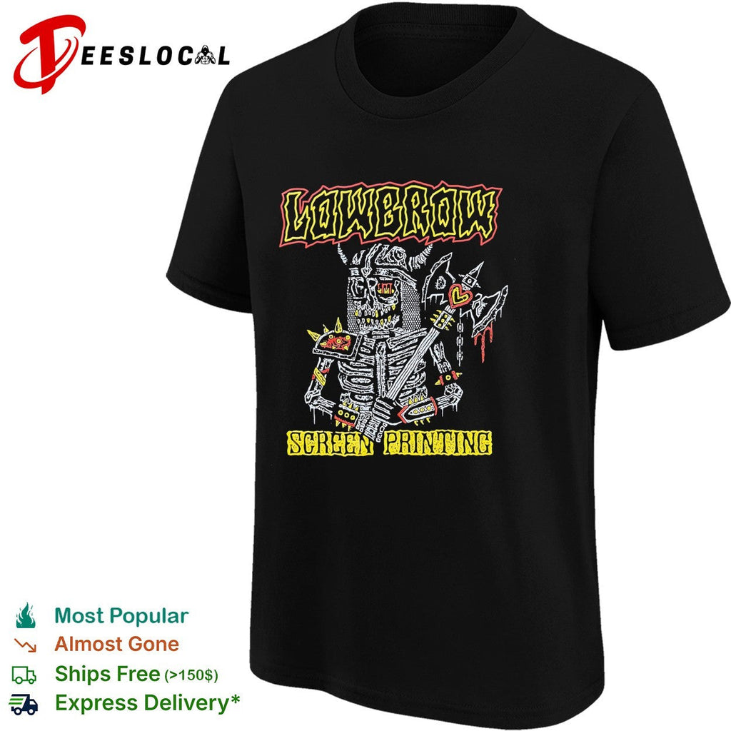 Skeleton holding axe lowbrow screen printing shirt Unisex