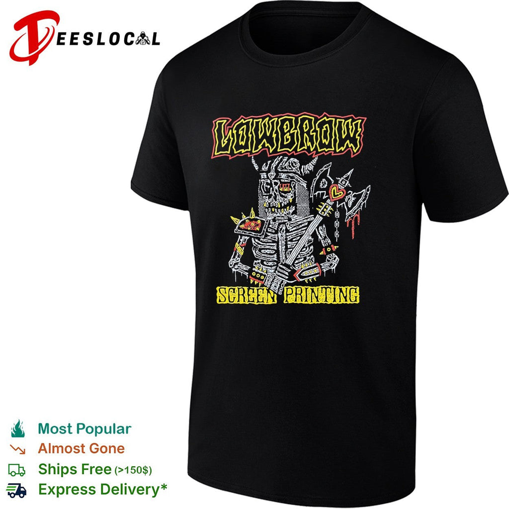 Skeleton holding axe lowbrow screen printing shirt Unisex