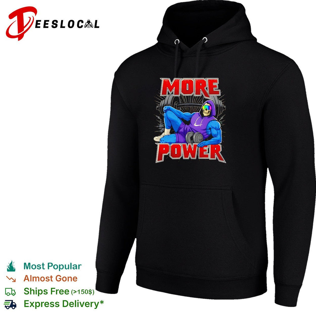 Skeleton musclar wearing purple more power gym bro shirt Unisex