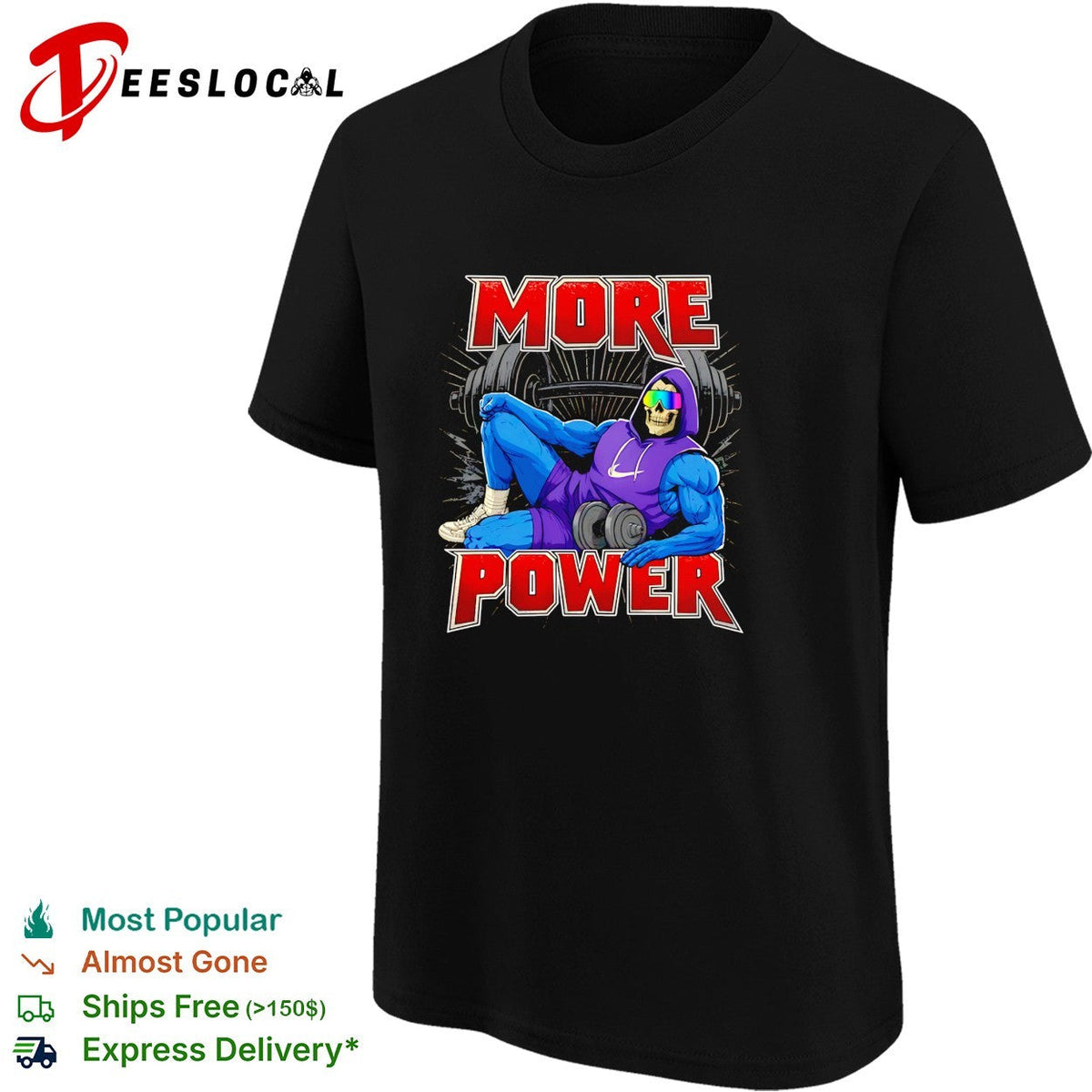 Skeleton musclar wearing purple more power gym bro shirt Unisex