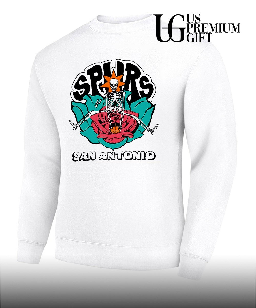 Skeleton sitting in rose San Antonio Spurs Basketball shirt Unisex