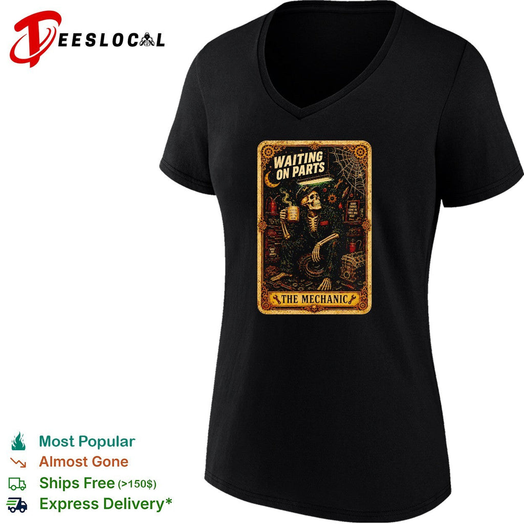 Skeleton waiting on parts The mechanic tarot card illustration shirt Unisex