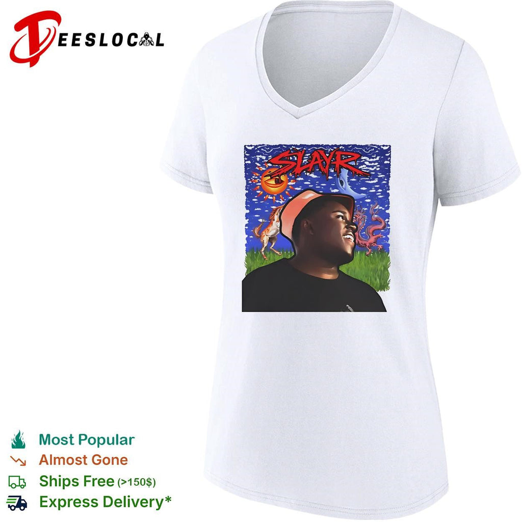 Slayr man portrait illustration under glowing sun and moon eye graphic shirt Unisex