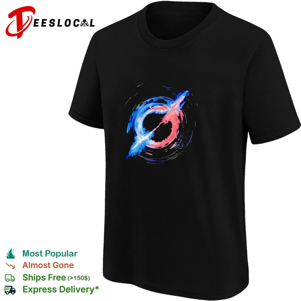 Slayr swirling blue and red nebula abstract paint art logo graphic shirt Unisex