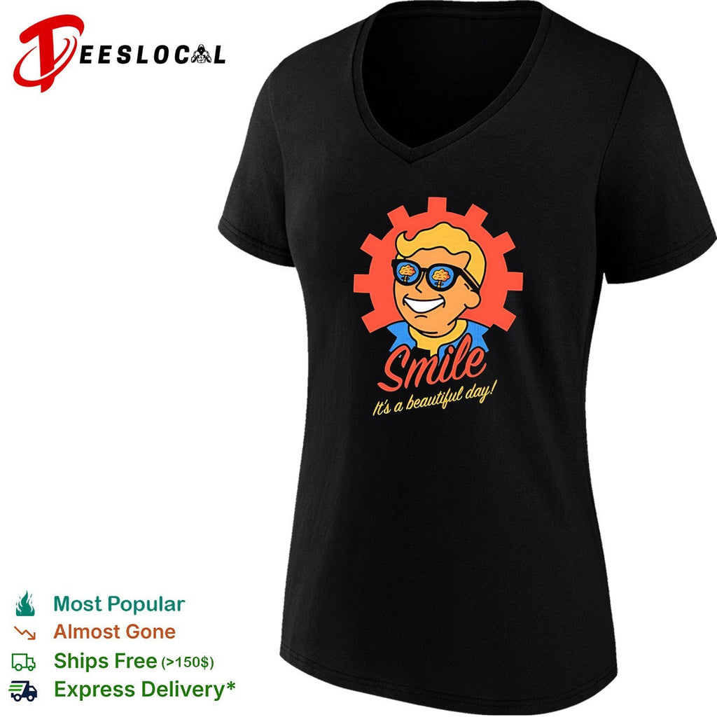 Smile it’s a beautiful day Vault Boy retro gear badge post-apocalyptic art shirt Unisex