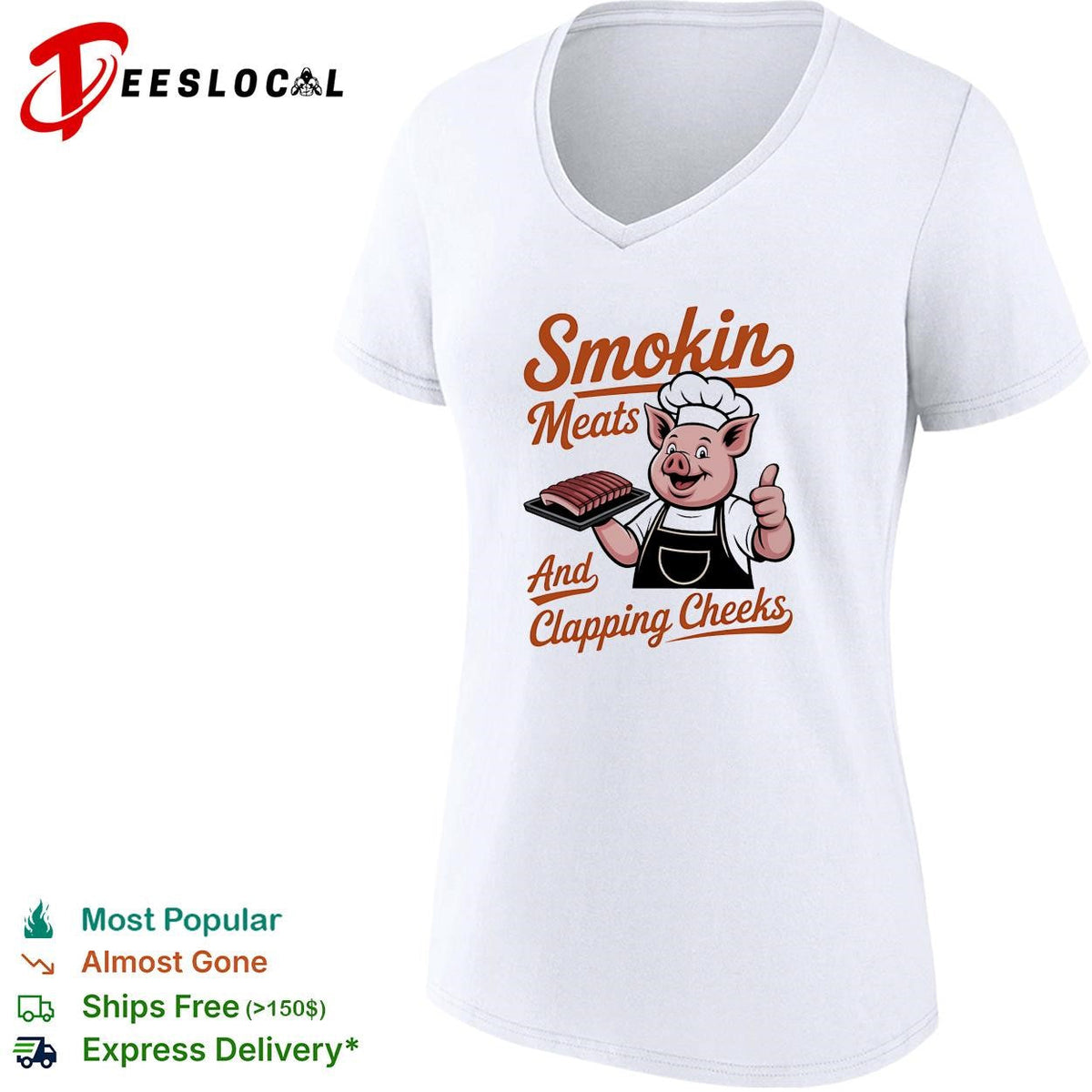 Smokin meats and clapping cheeks pig chef BBQ script lettering graphic shirt Unisex