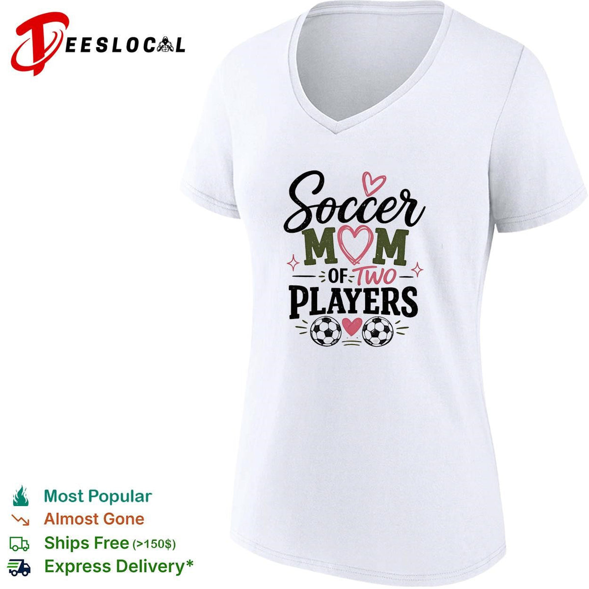 Soccer mom of two players cute heart graphic shirt Unisex