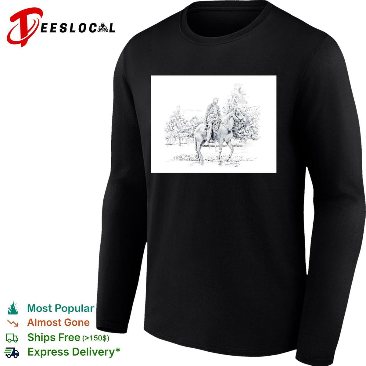 Soldier on horseback pencil sketch portrait poster shirt Unisex