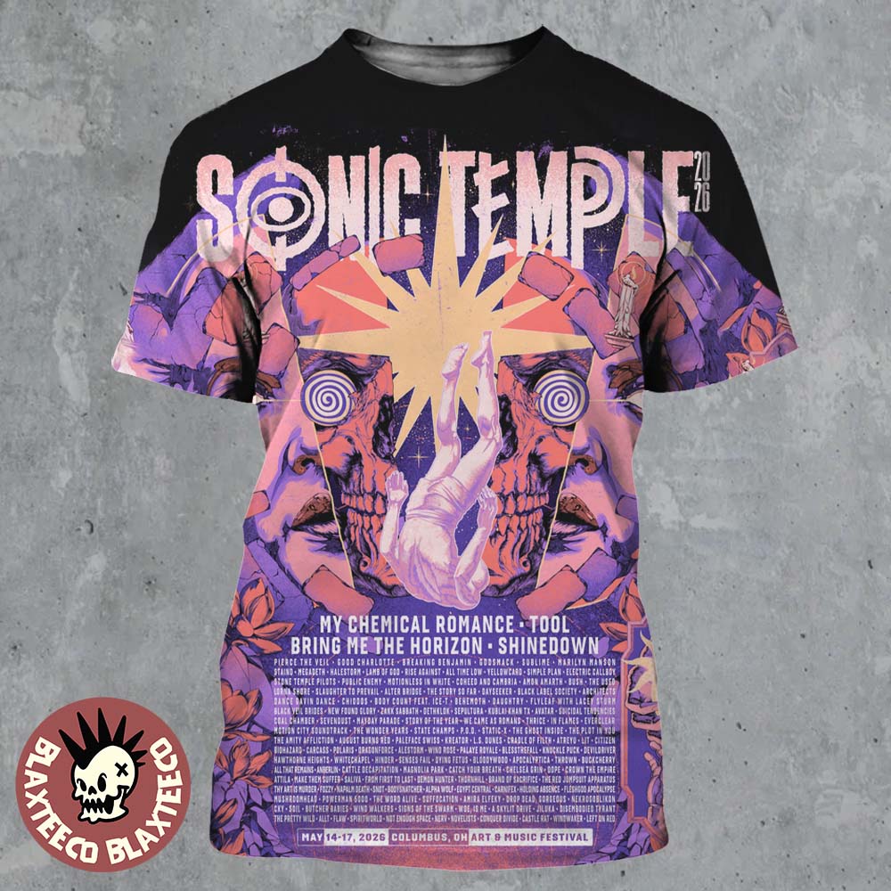 Sonic Temple 2026 Festival Full Lineup In Columbus Ohio At Art And Music Festival From May 14 To 17 2026 Brainwash Poster All Over Print Shirt