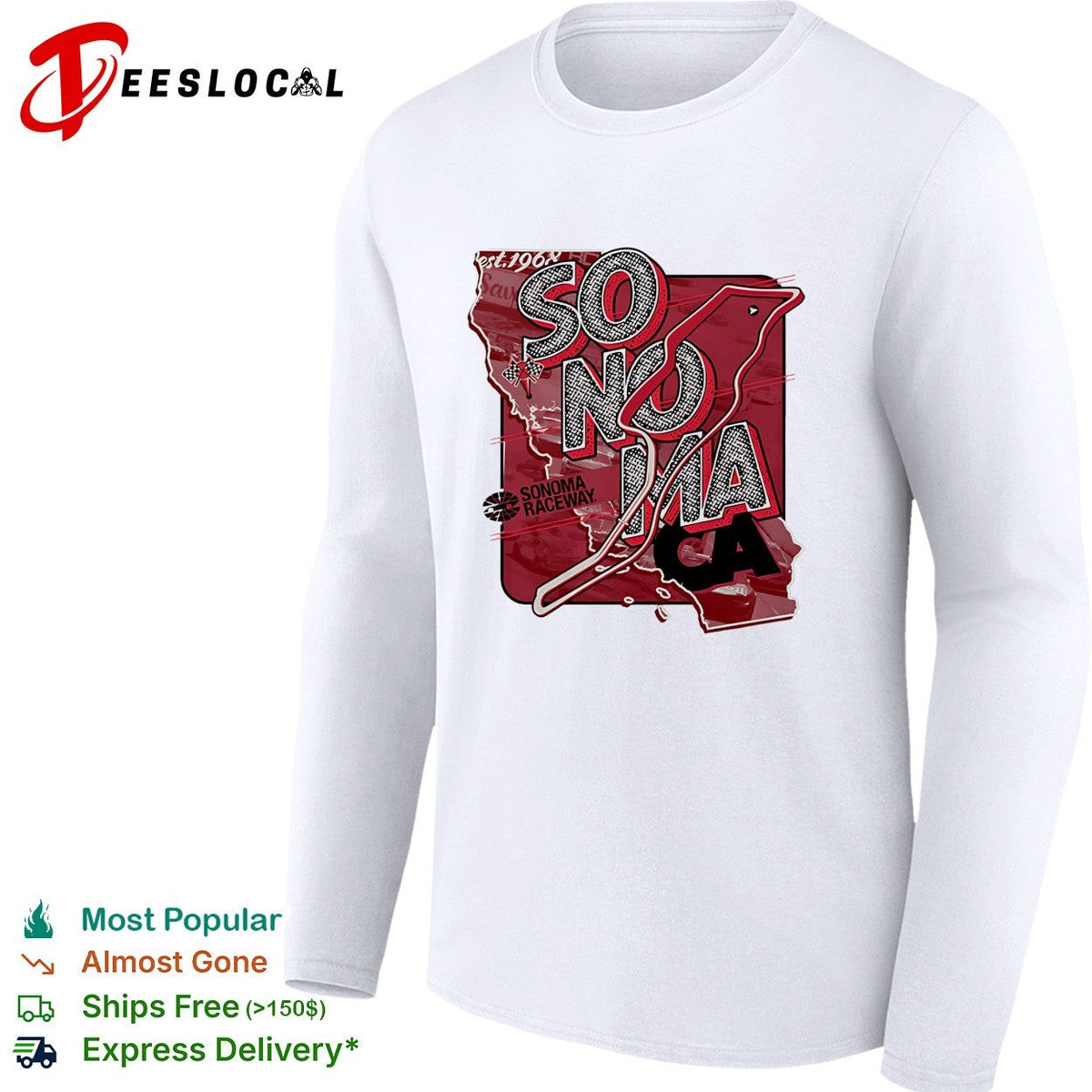 Sonoma Raceway California state map race track layout bold art shirt Unisex