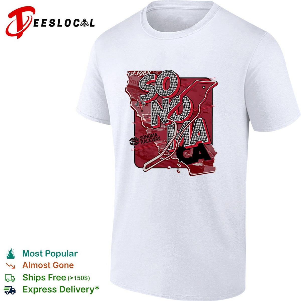 Sonoma Raceway California state map race track layout bold art shirt Unisex