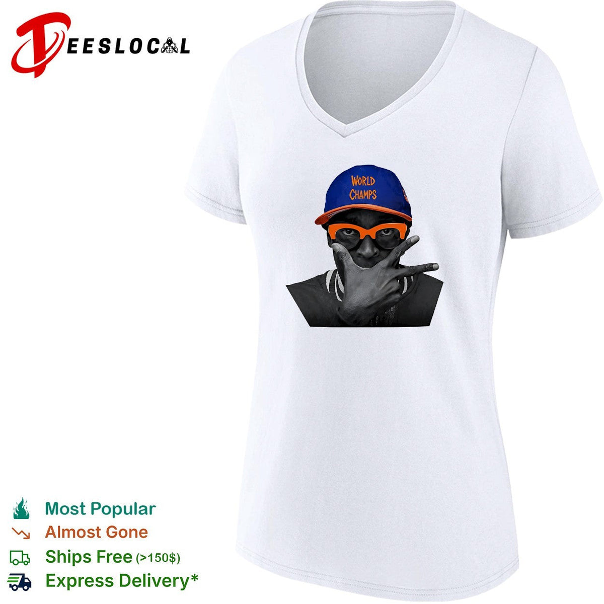 Spike Lee World Champs cap peace sign Knicks fan icon photo portrait shirt Unisex