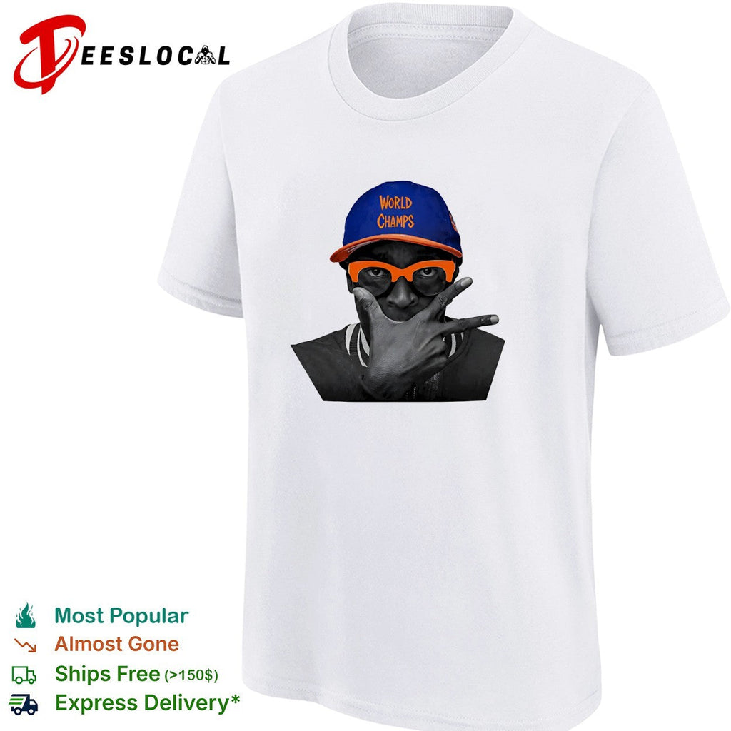 Spike Lee World Champs cap peace sign Knicks fan icon photo portrait shirt Unisex