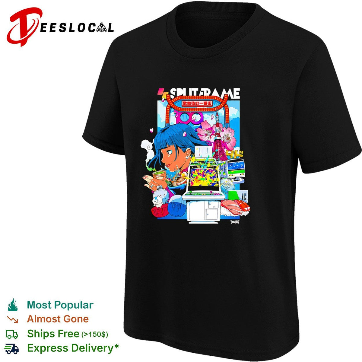 Splitframe Tokyo Ramen Arcade 100 IC Train Sakura Sushi Japanese Culture Shirt Unisex