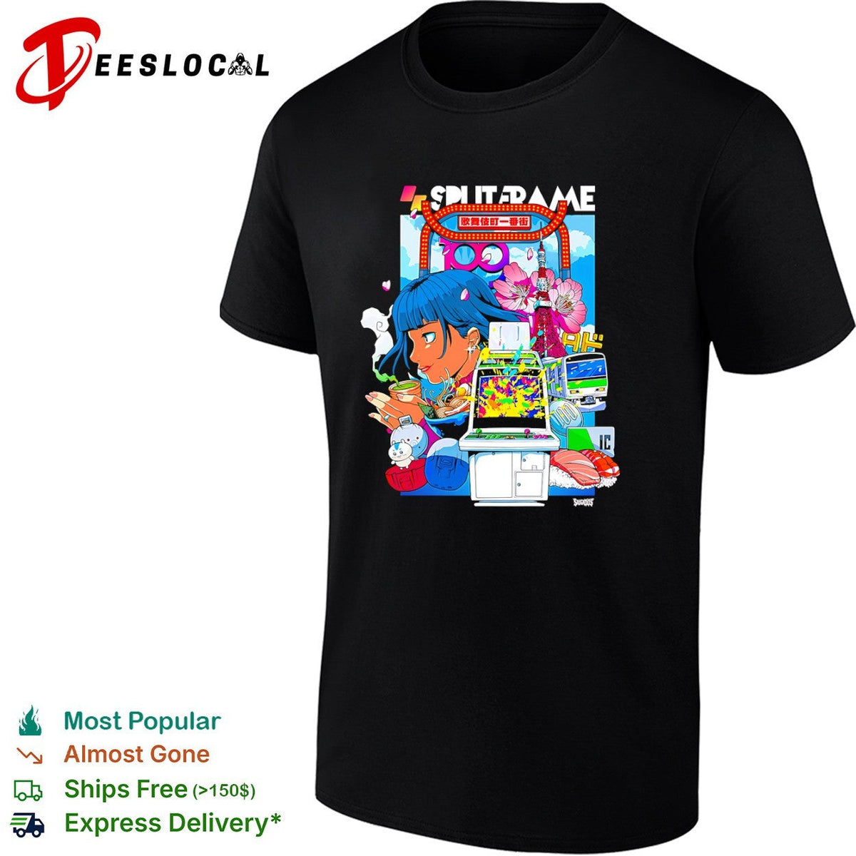Splitframe Tokyo Ramen Arcade 100 IC Train Sakura Sushi Japanese Culture Shirt Unisex