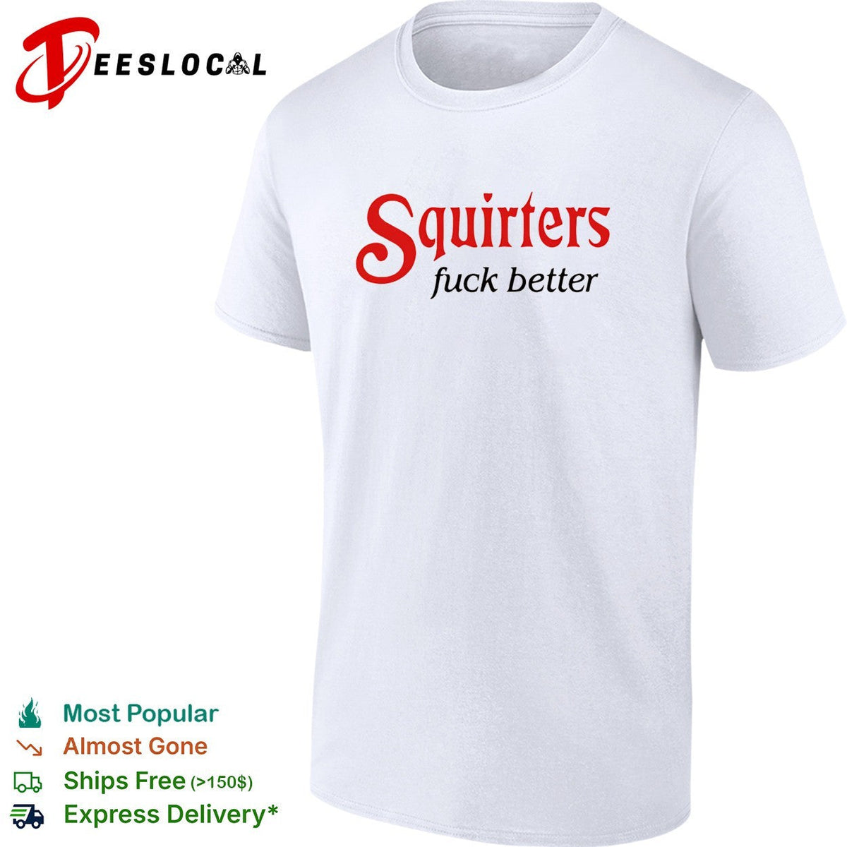 Squirters fuck better red and black lettering mustard background graphic shirt Unisex