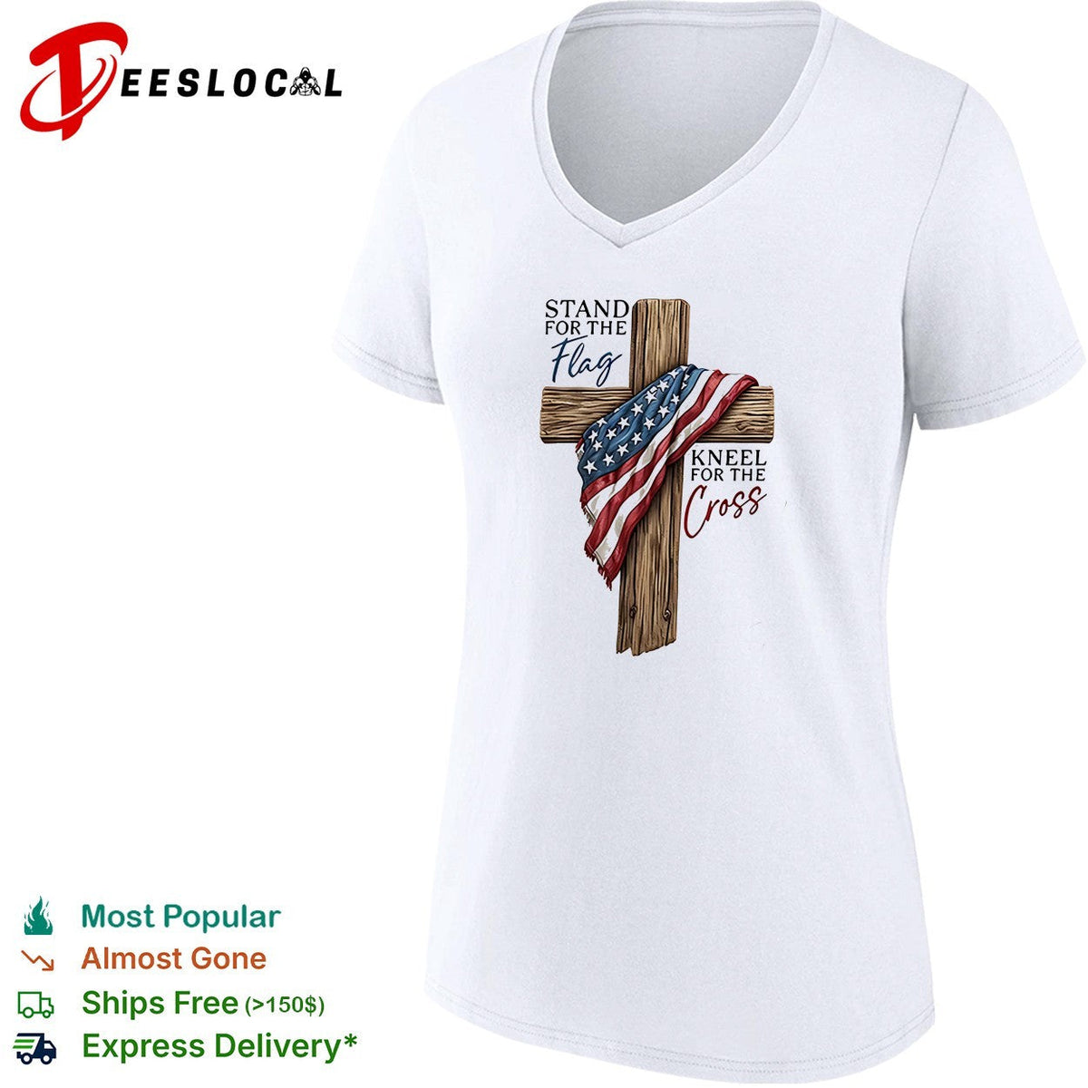 Stand for the flag kneel for the cross American flag wooden cross illustration shirt Unisex