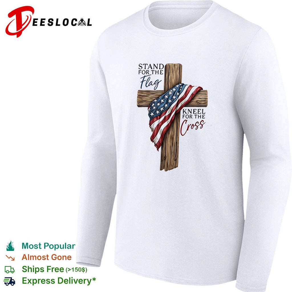 Stand for the flag kneel for the cross American flag wooden cross illustration shirt Unisex