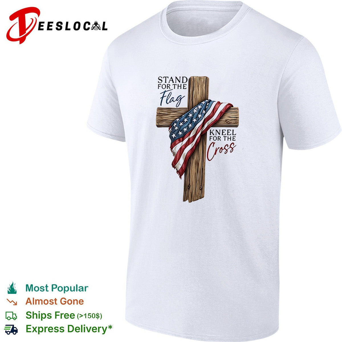 Stand for the flag kneel for the cross American flag wooden cross illustration shirt Unisex