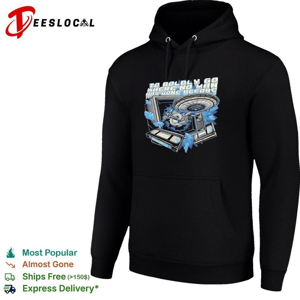 Star Enterprise ship bursting through TV to boldly go shirt Unisex