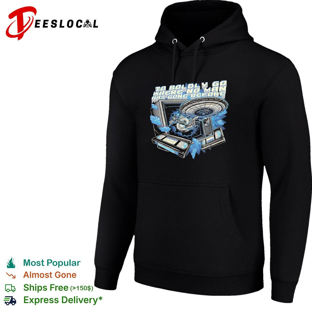 Star Enterprise ship bursting through TV to boldly go shirt Unisex