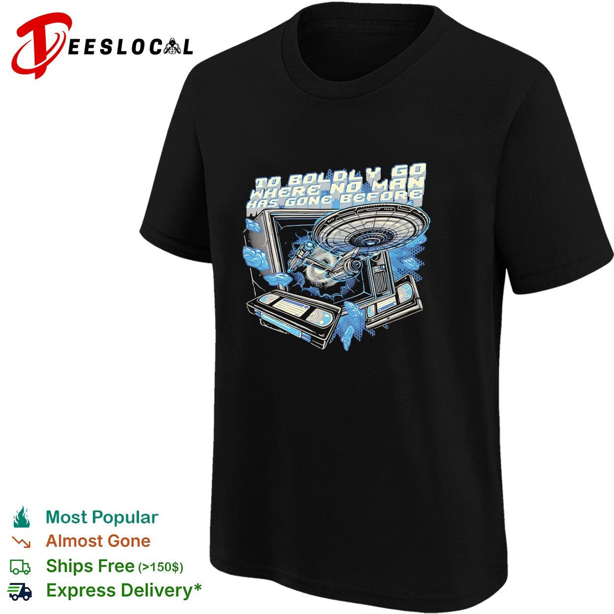 Star Enterprise ship bursting through TV to boldly go shirt Unisex